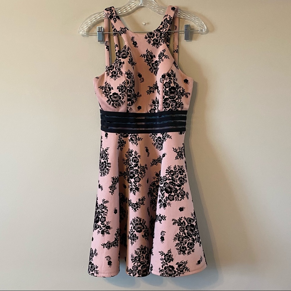 City Studio Above Knee Dress Pink and Black Floral
